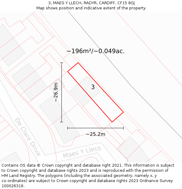 3, MAES Y LLECH, RADYR, CARDIFF, CF15 8GJ: Plot and title map