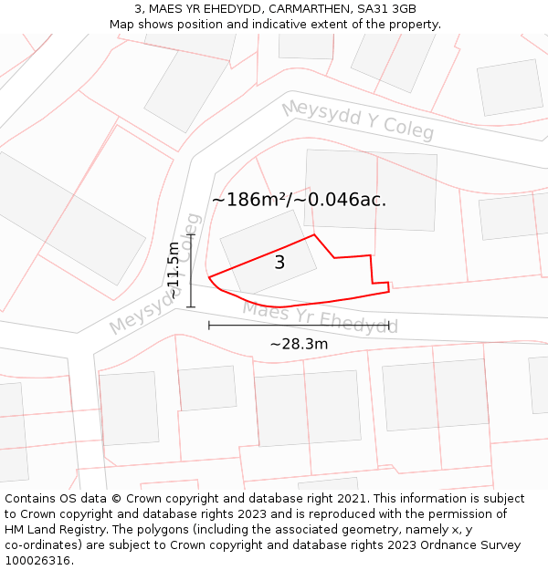 3, MAES YR EHEDYDD, CARMARTHEN, SA31 3GB: Plot and title map