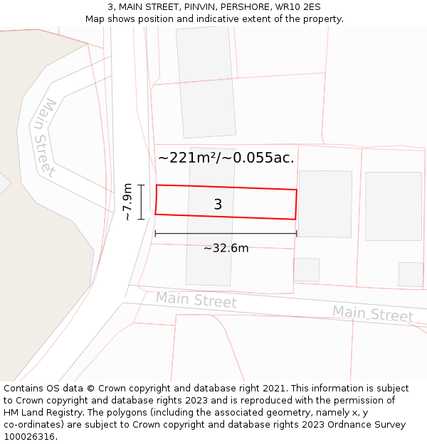 3, MAIN STREET, PINVIN, PERSHORE, WR10 2ES: Plot and title map