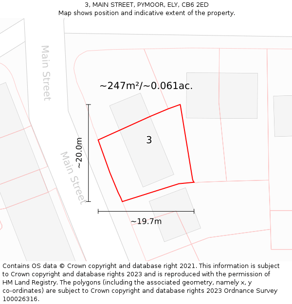 3, MAIN STREET, PYMOOR, ELY, CB6 2ED: Plot and title map