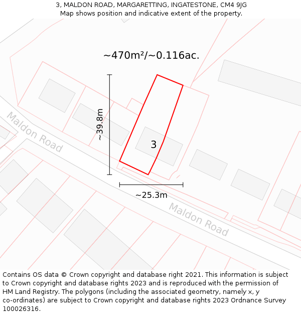 3, MALDON ROAD, MARGARETTING, INGATESTONE, CM4 9JG: Plot and title map