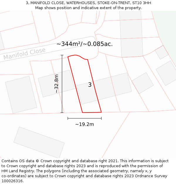 3, MANIFOLD CLOSE, WATERHOUSES, STOKE-ON-TRENT, ST10 3HH: Plot and title map