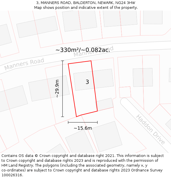 3, MANNERS ROAD, BALDERTON, NEWARK, NG24 3HW: Plot and title map