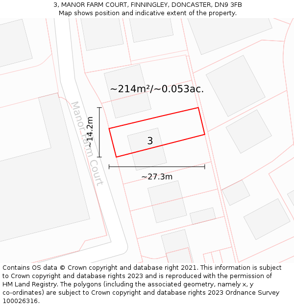 3, MANOR FARM COURT, FINNINGLEY, DONCASTER, DN9 3FB: Plot and title map