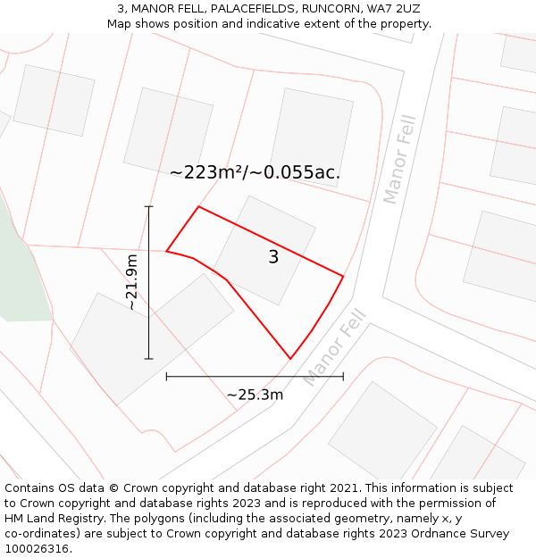 3, MANOR FELL, PALACEFIELDS, RUNCORN, WA7 2UZ: Plot and title map