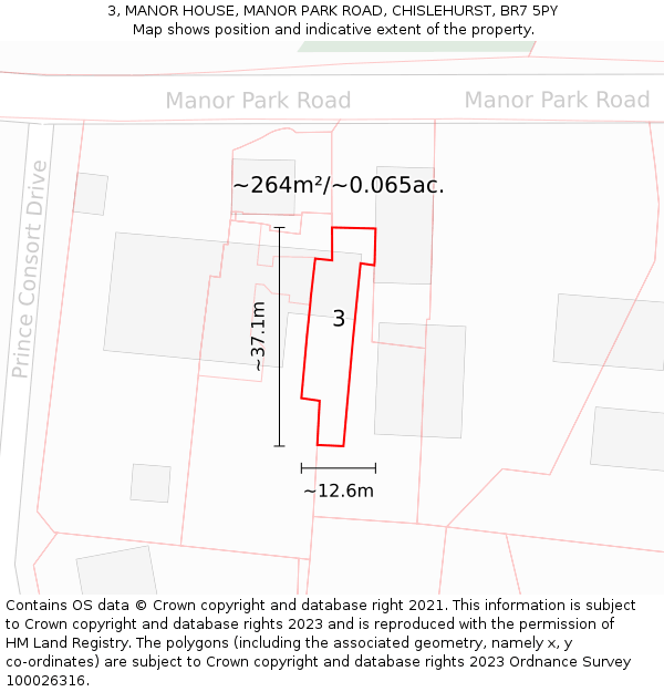 3, MANOR HOUSE, MANOR PARK ROAD, CHISLEHURST, BR7 5PY: Plot and title map