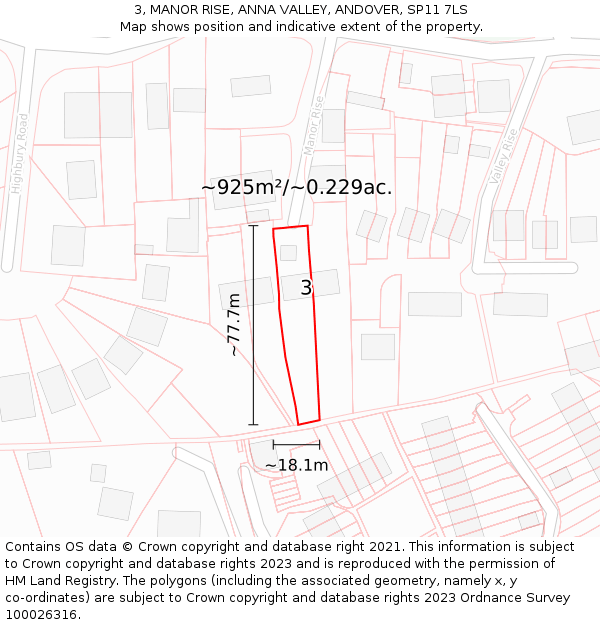 3, MANOR RISE, ANNA VALLEY, ANDOVER, SP11 7LS: Plot and title map