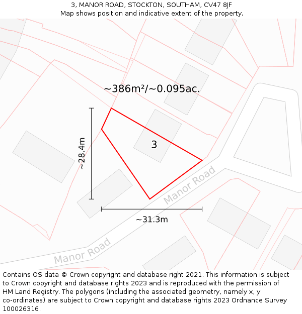 3, MANOR ROAD, STOCKTON, SOUTHAM, CV47 8JF: Plot and title map