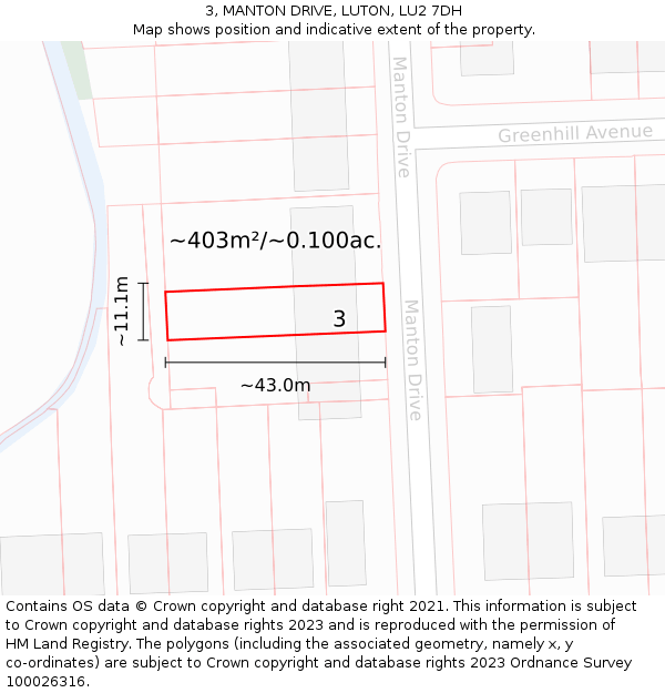 3, MANTON DRIVE, LUTON, LU2 7DH: Plot and title map