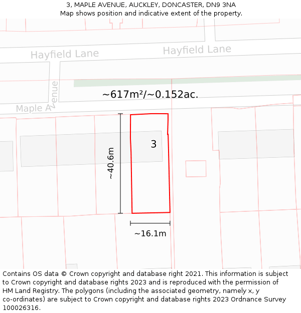 3, MAPLE AVENUE, AUCKLEY, DONCASTER, DN9 3NA: Plot and title map