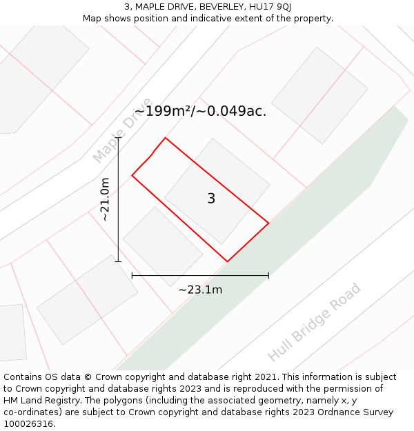 3, MAPLE DRIVE, BEVERLEY, HU17 9QJ: Plot and title map