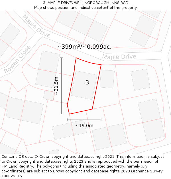 3, MAPLE DRIVE, WELLINGBOROUGH, NN8 3GD: Plot and title map