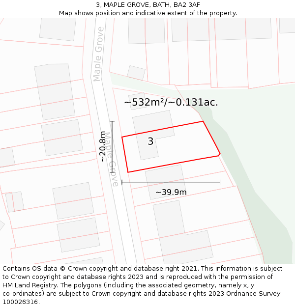 3, MAPLE GROVE, BATH, BA2 3AF: Plot and title map