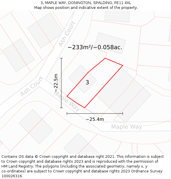 3, MAPLE WAY, DONINGTON, SPALDING, PE11 4XL: Plot and title map