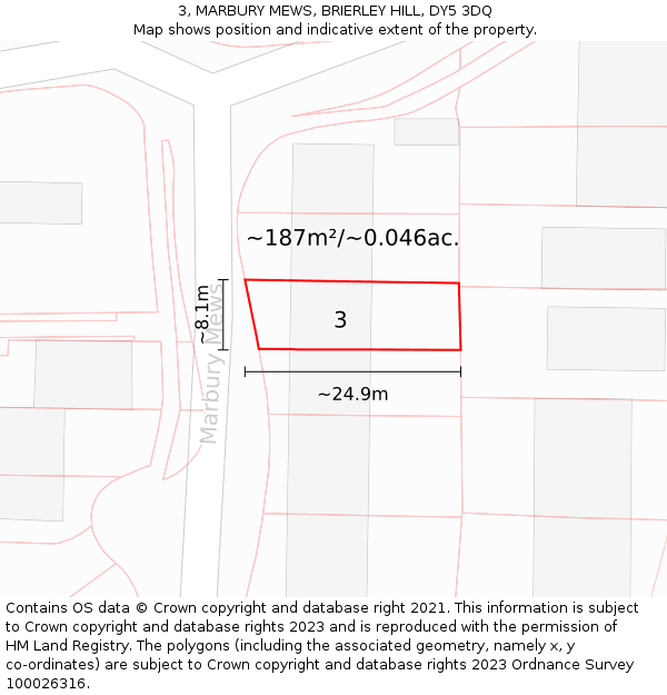 3, MARBURY MEWS, BRIERLEY HILL, DY5 3DQ: Plot and title map