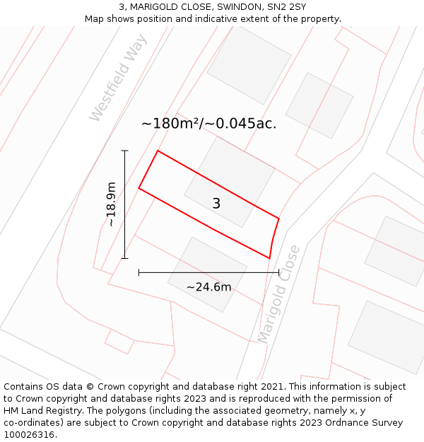 3, MARIGOLD CLOSE, SWINDON, SN2 2SY: Plot and title map