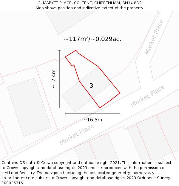 3, MARKET PLACE, COLERNE, CHIPPENHAM, SN14 8DF: Plot and title map