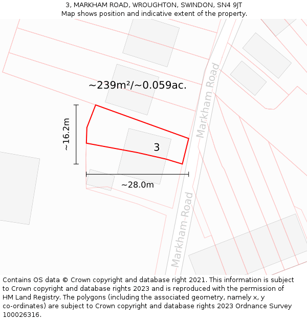 3, MARKHAM ROAD, WROUGHTON, SWINDON, SN4 9JT: Plot and title map