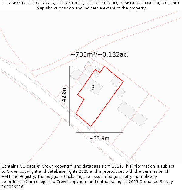 3, MARKSTONE COTTAGES, DUCK STREET, CHILD OKEFORD, BLANDFORD FORUM, DT11 8ET: Plot and title map