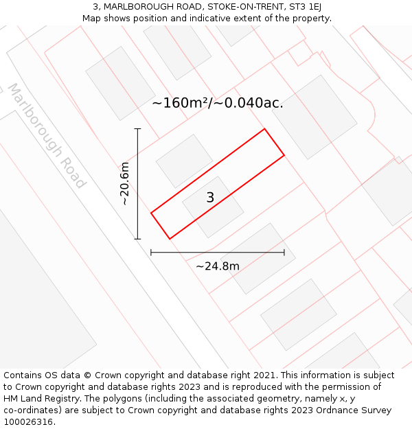 3, MARLBOROUGH ROAD, STOKE-ON-TRENT, ST3 1EJ: Plot and title map