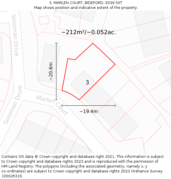 3, MARLEN COURT, BIDEFORD, EX39 5XT: Plot and title map