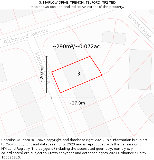 3, MARLOW DRIVE, TRENCH, TELFORD, TF2 7ED: Plot and title map