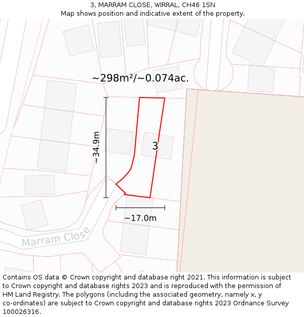 3, MARRAM CLOSE, WIRRAL, CH46 1SN: Plot and title map