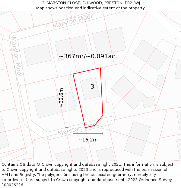 3, MARSTON CLOSE, FULWOOD, PRESTON, PR2 3WJ: Plot and title map