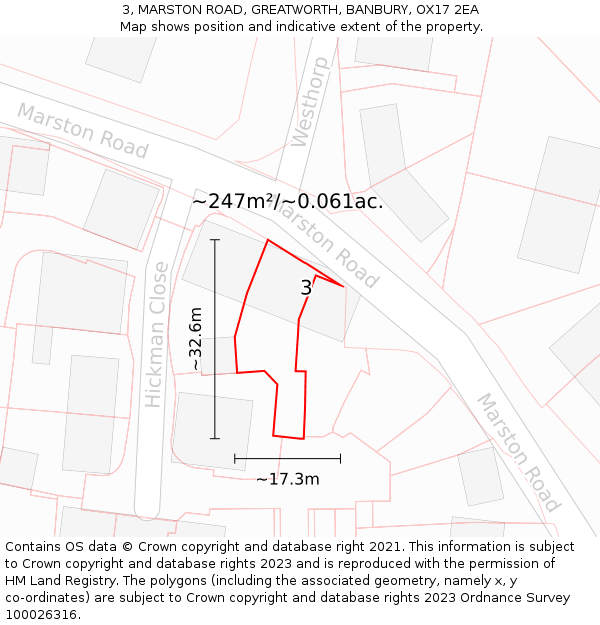 3, MARSTON ROAD, GREATWORTH, BANBURY, OX17 2EA: Plot and title map