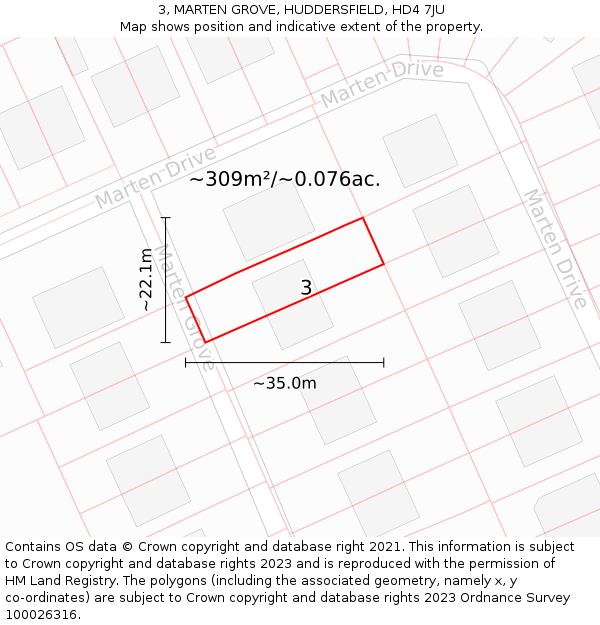 3, MARTEN GROVE, HUDDERSFIELD, HD4 7JU: Plot and title map