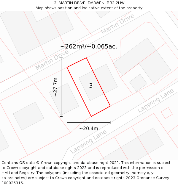 3, MARTIN DRIVE, DARWEN, BB3 2HW: Plot and title map