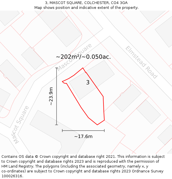 3, MASCOT SQUARE, COLCHESTER, CO4 3GA: Plot and title map