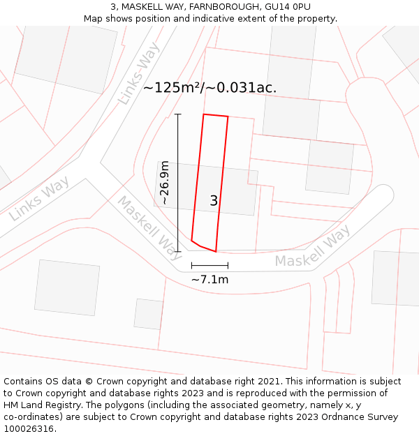 3, MASKELL WAY, FARNBOROUGH, GU14 0PU: Plot and title map