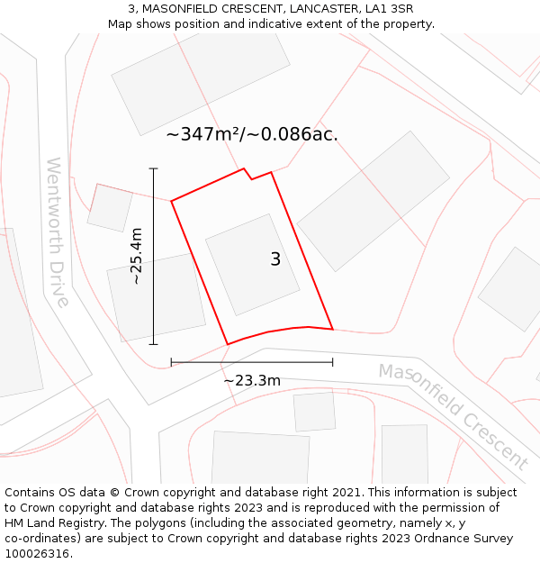 3, MASONFIELD CRESCENT, LANCASTER, LA1 3SR: Plot and title map