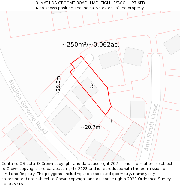 3, MATILDA GROOME ROAD, HADLEIGH, IPSWICH, IP7 6FB: Plot and title map