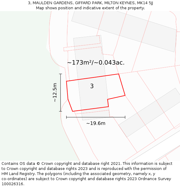 3, MAULDEN GARDENS, GIFFARD PARK, MILTON KEYNES, MK14 5JJ: Plot and title map