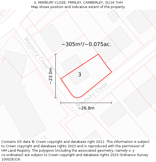 3, MAYBURY CLOSE, FRIMLEY, CAMBERLEY, GU16 7HH: Plot and title map