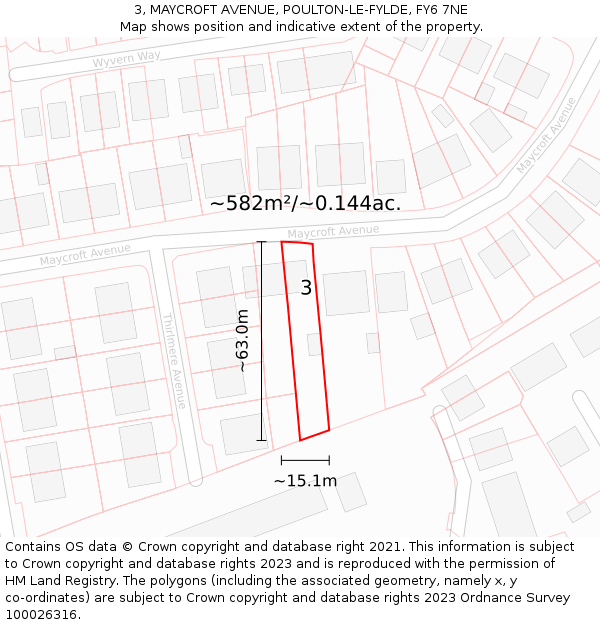 3, MAYCROFT AVENUE, POULTON-LE-FYLDE, FY6 7NE: Plot and title map