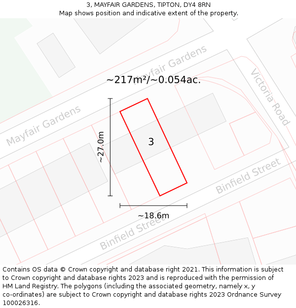 3, MAYFAIR GARDENS, TIPTON, DY4 8RN: Plot and title map