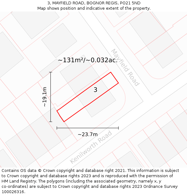 3, MAYFIELD ROAD, BOGNOR REGIS, PO21 5ND: Plot and title map