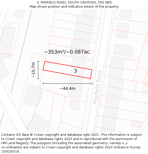 3, MAYFIELD ROAD, SOUTH CROYDON, CR2 0BG: Plot and title map