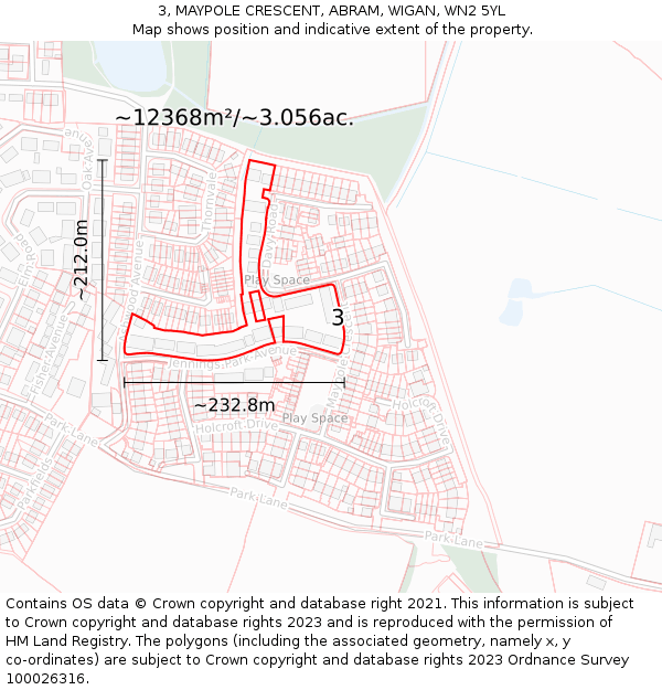 3, MAYPOLE CRESCENT, ABRAM, WIGAN, WN2 5YL: Plot and title map