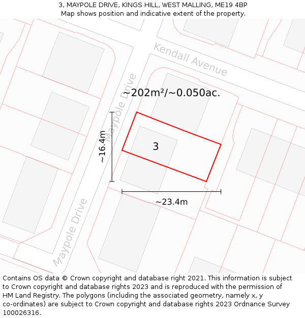 3, MAYPOLE DRIVE, KINGS HILL, WEST MALLING, ME19 4BP: Plot and title map