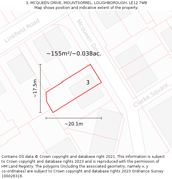 3, MCQUEEN DRIVE, MOUNTSORREL, LOUGHBOROUGH, LE12 7WB: Plot and title map