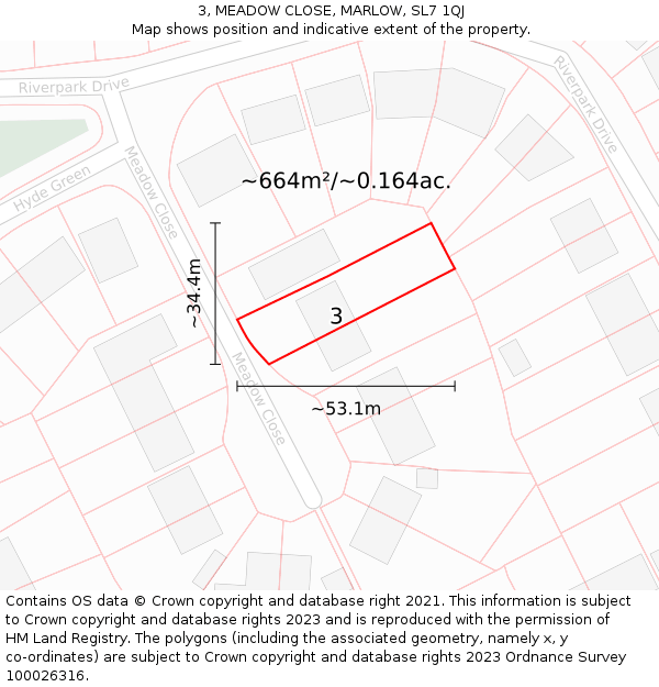 3, MEADOW CLOSE, MARLOW, SL7 1QJ: Plot and title map