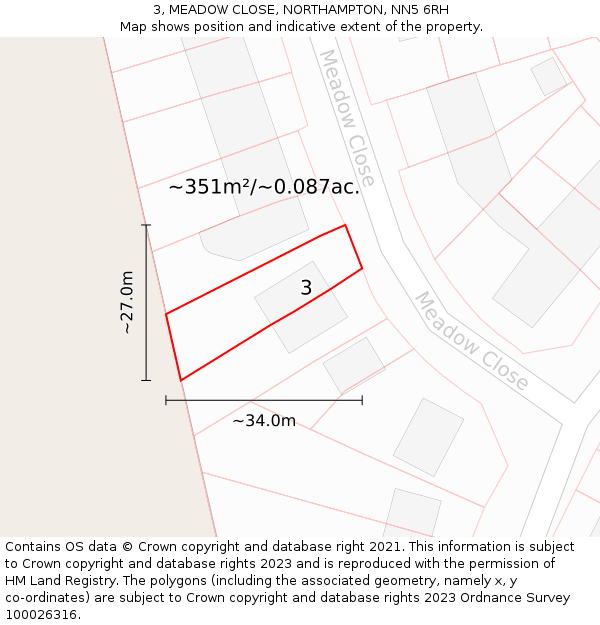 3, MEADOW CLOSE, NORTHAMPTON, NN5 6RH: Plot and title map