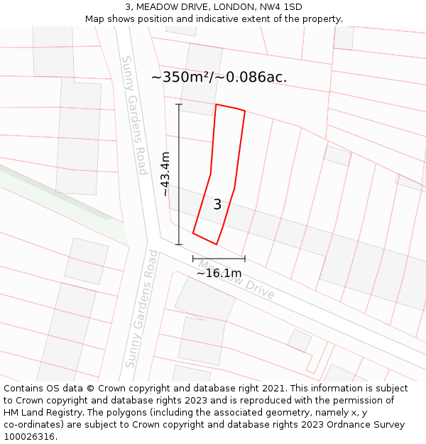 3, MEADOW DRIVE, LONDON, NW4 1SD: Plot and title map