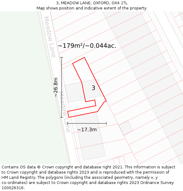 3, MEADOW LANE, OXFORD, OX4 1TL: Plot and title map