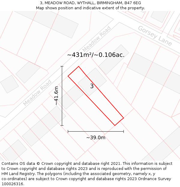 3, MEADOW ROAD, WYTHALL, BIRMINGHAM, B47 6EG: Plot and title map