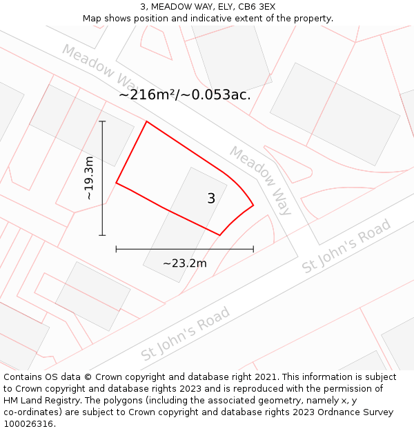 3, MEADOW WAY, ELY, CB6 3EX: Plot and title map